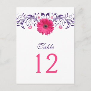 Pink Gerbera Daisy Lila Floral Tischnummer Card