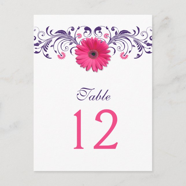 Pink Gerbera Daisy Lila Floral Tischnummer Card (Vorderseite)