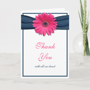 Pink Gerbera Daisy Navy Ribbon Wedding Vielen Dank Dankeskarte