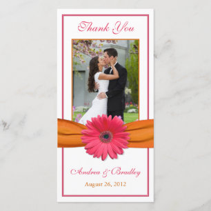 Pink Gerbera Daisy Orange Ribbon Wedding Vielen Da Dankeskarte