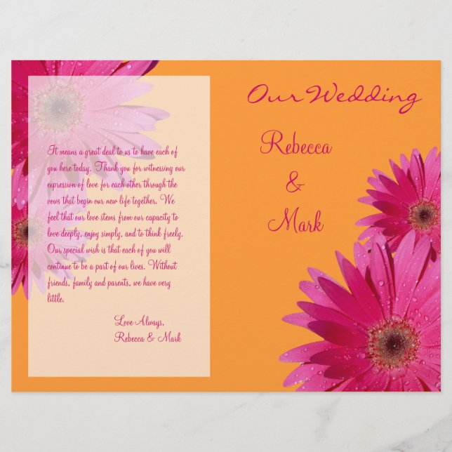 Pink Gerbera Daisy Orange Wedding Program (Vorderseite)