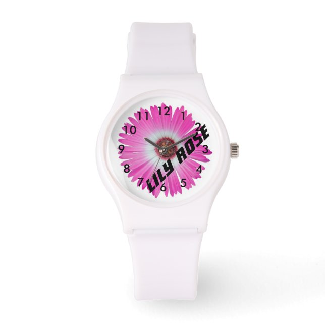 Pink Gerbera Daisy Personalisiert Armbanduhr (Vorderseite)
