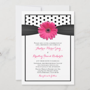 Pink Gerbera Daisy Polka Dot Wedding Einladung