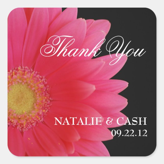 Pink Gerbera Daisy Square Gevor Label Quadratischer Aufkleber (Vorderseite)