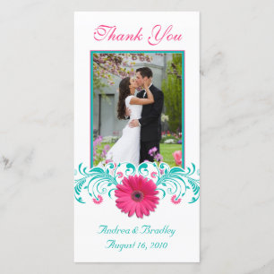 Pink Gerbera Daisy Türkis Floral Vielen Dank Dankeskarte