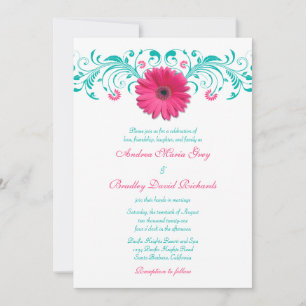 Pink Gerbera Daisy Türkis Floral Wedding Einladung
