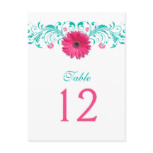 Pink Gerbera Daisy Türkis Tischnummer Card