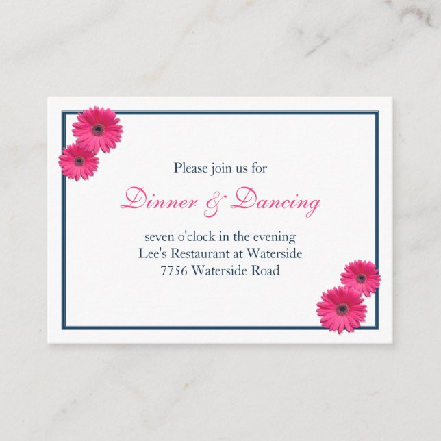 Pink Gerbera Daisy Wedding Reception Card Begleitkarte (Vorderseite)