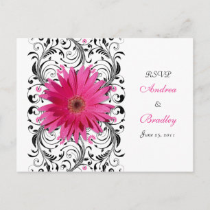 Pink Gerbera Daisy Wedding RSVP Antwort Postkarte
