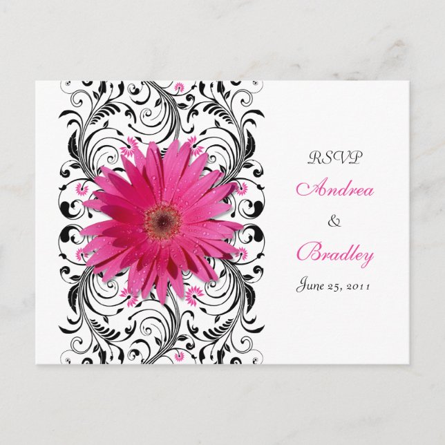 Pink Gerbera Daisy Wedding RSVP Antwort Postkarte (Vorderseite)