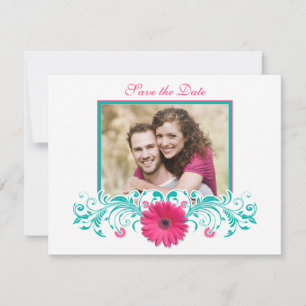 Pink Gerbera Floral Save the Date Card