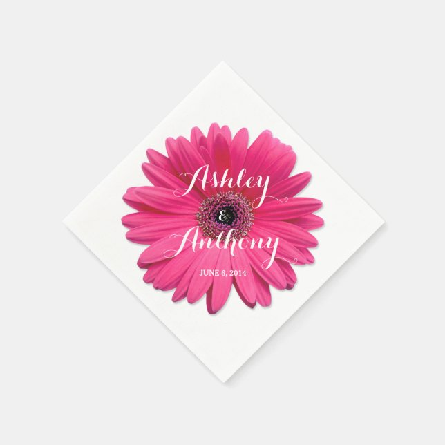Pink Gerbera Gerber Daisy Personalisiert Wedding Serviette (Ecke)