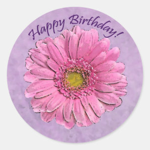 Pink Gerbera Happy Birthday Aufkleber