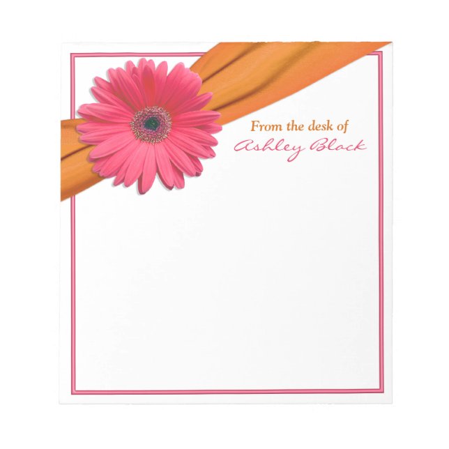 Pink Gerbera Orange Ribbon Personalisiert Notepad Notizblock (Vorderseite)
