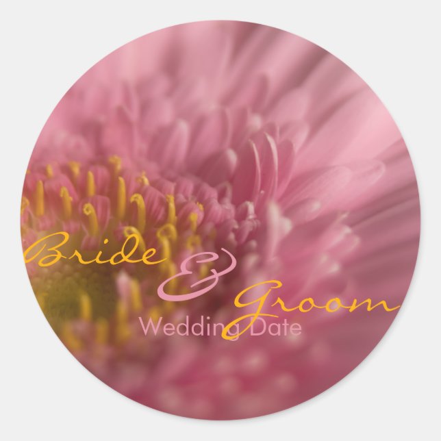 Pink Gerbera - Save the Date Aufkleber (Vorderseite)