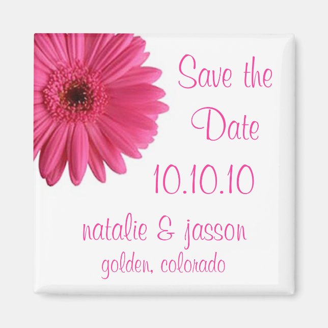 Pink Gerbera Save the Date Magnet (Vorne)