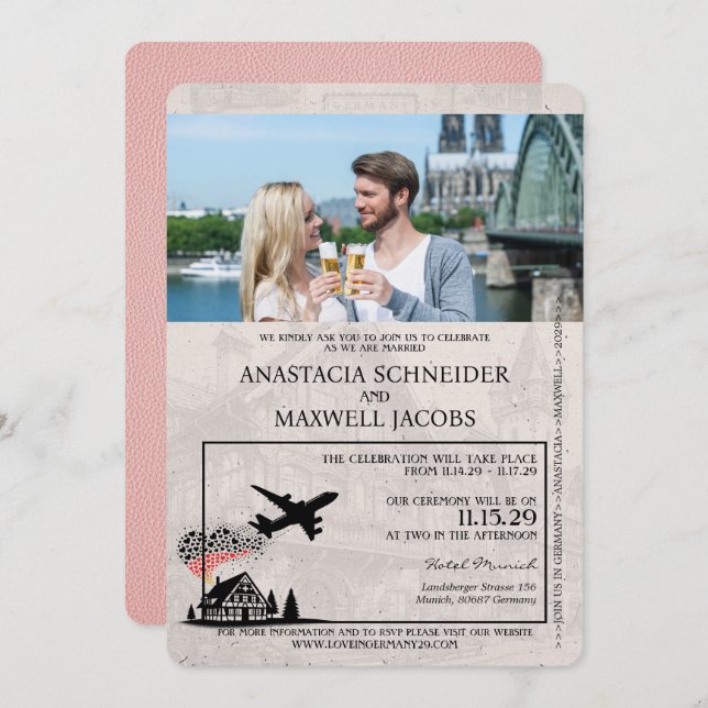 Pink Germany Pass - Einladung zur Hochzeit (Vorne/Hinten)
