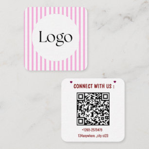 Pink gestreifte QR-Code-Visitenkarte   Benutzerdef Quadratische Visitenkarte