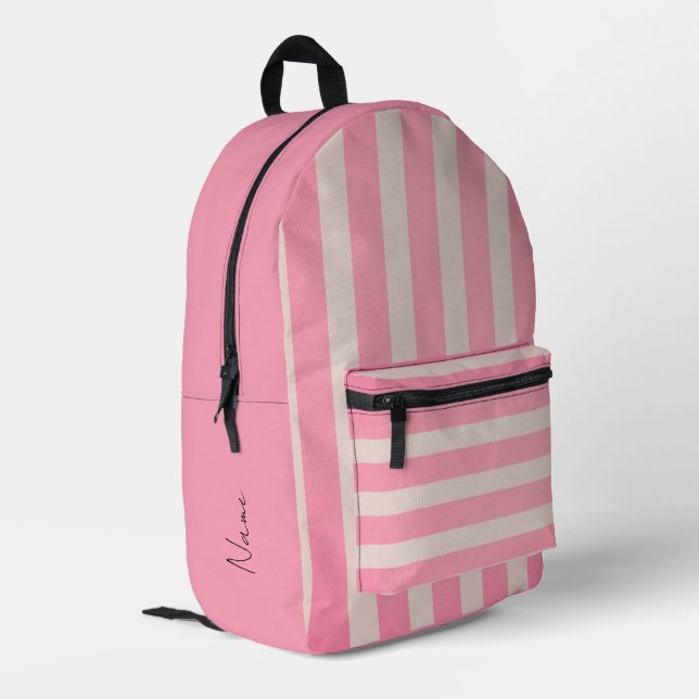 Pink gestreifter Rucksack mit benutzerdefinierbare (Rückseitige Ecke links)