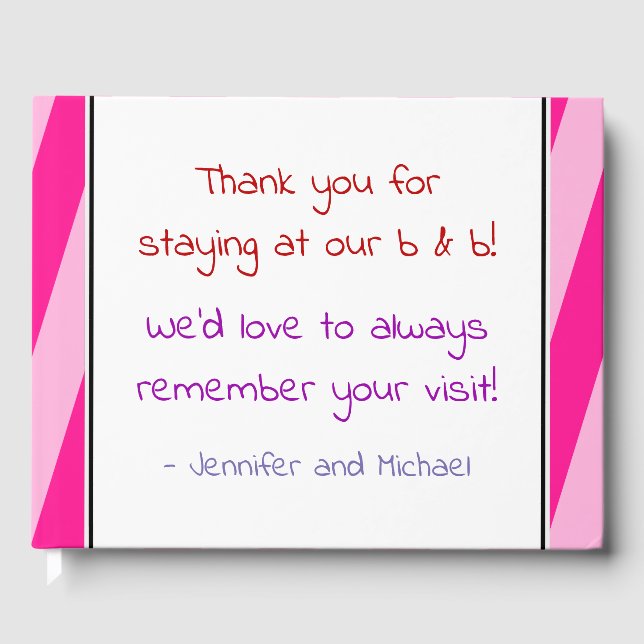 Pink gestreiftes B-&-B-Besucherbuch Gästebuch (Vorderseite)