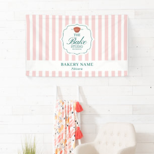 Pink gestreiftes Logo-Wand-Popup-Shop-Veranstaltun Banner
