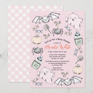 Pink Ghost, Bat & Spider Halloween Kinderdusche Einladung