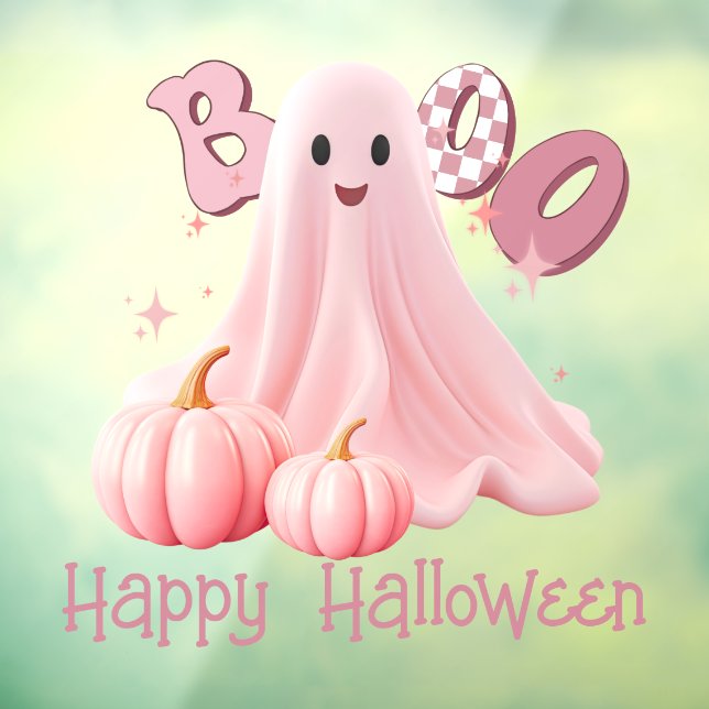 Pink Ghost Boo Happy Halloween Window Cloning Fensteraufkleber (Blatt 3)