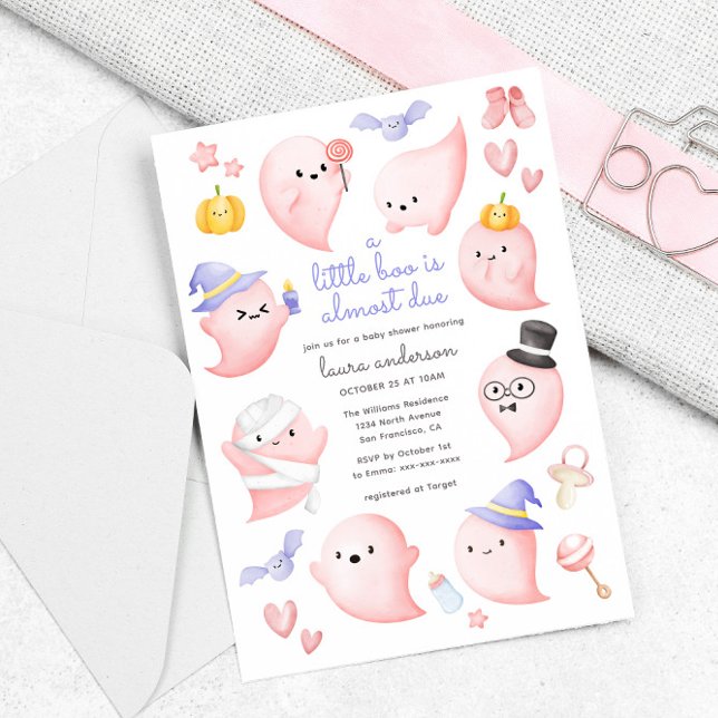 Pink Ghost ein wenig Boo ist fast passend Baby Dus Einladung (cute pink ghosts - a little boo is almost due baby shower invitation)