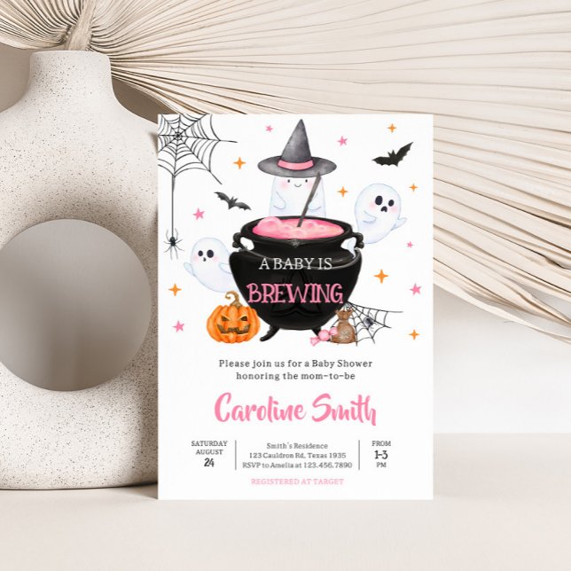 Pink Ghost Halloween Baby Braut Baby Dusche Einladung (Baby is Brewing Baby Shower Invitation
)