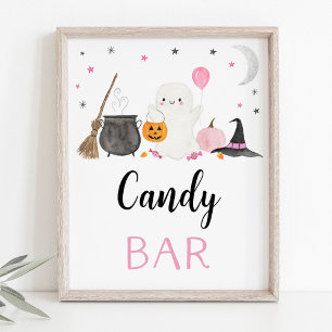 Pink Ghost Halloween Candy Bar Party Sign Poster