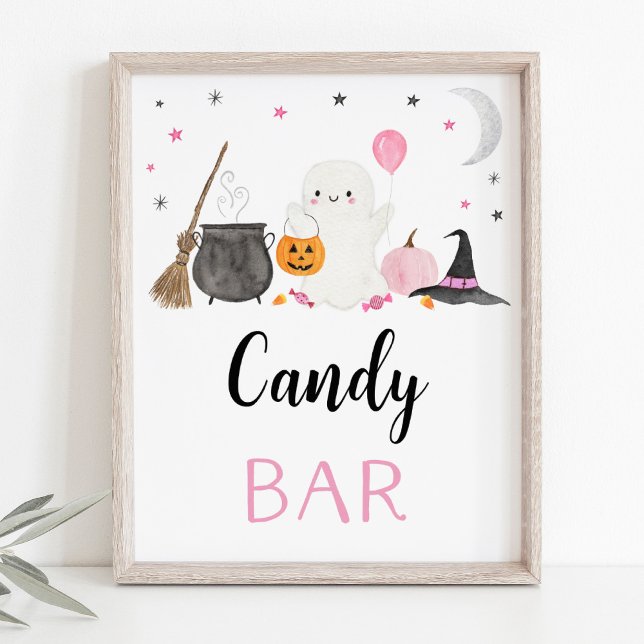 Pink Ghost Halloween Candy Bar Party Sign Poster (Von Creator hochgeladen)