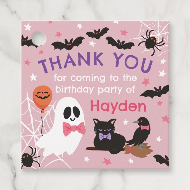 Pink Ghost Halloween Geburtstagsparty Danke Geschenkanhänger (Vorderseite)