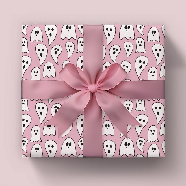 Pink Ghost Halloween Geschenkpapier (Pink ghost Halloween wrapping Paper)