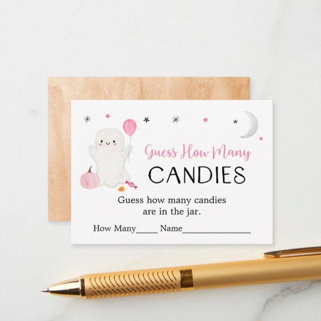 Pink Ghost Halloween Guess Wie viele Spiel Begleitkarte (Vorderseite/Rückseite Beispiel)