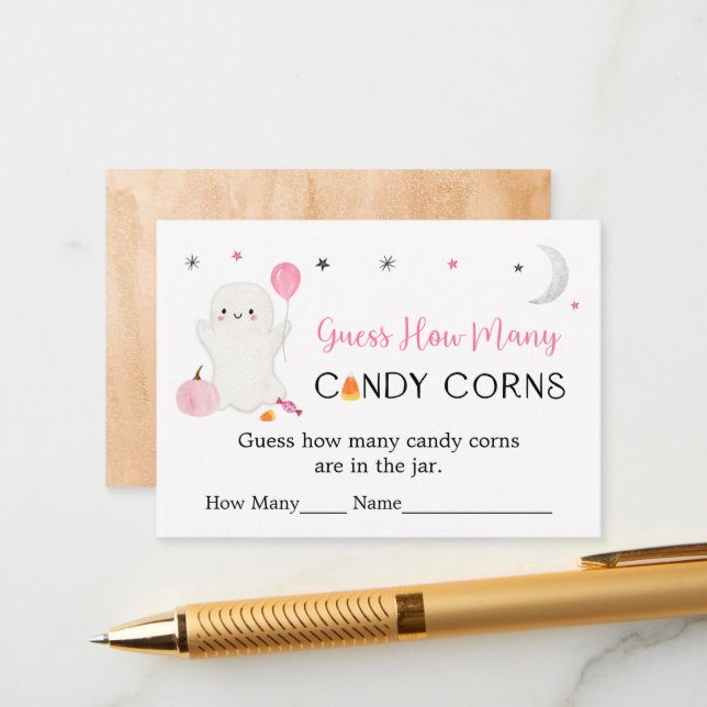 Pink Ghost Halloween Guess Wie viele Spiel Begleitkarte (Vorderseite/Rückseite Beispiel)