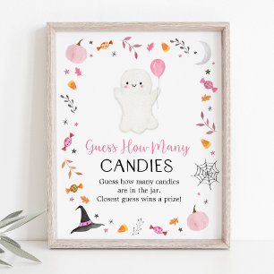Pink Ghost Halloween Guess Wie viele Spiel Poster