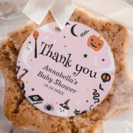 Pink Ghost Halloween Kinderdusche Danke Runder Aufkleber