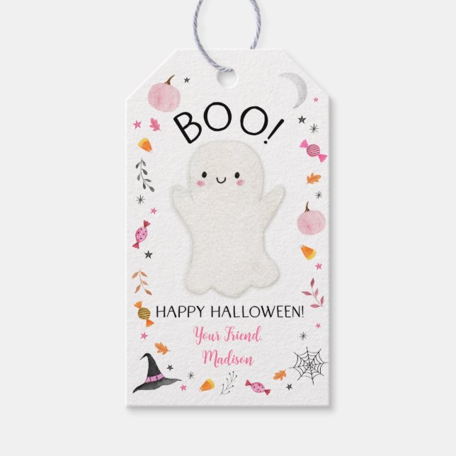 Pink Ghost Halloween-Leckerei Geschenkanhänger (Vorderseite)