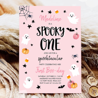 Pink Ghost Halloween Spooky Ein 1. Geburtstag Part Einladung