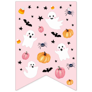 Pink Ghost Halloween Spooky One Happy Birthday Wimpelkette
