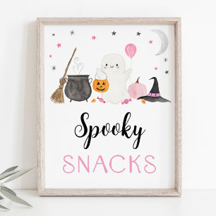 Pink Ghost Halloween Spooky Snacks Sign Poster