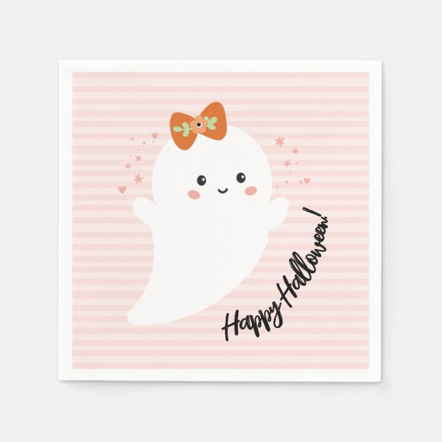 Pink Ghost Happy Halloween Serviette (Vorderseite)