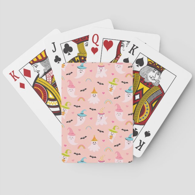 Pink Ghost Rainbow Pattern Halloween Playing Cards Spielkarten (Rückseite)