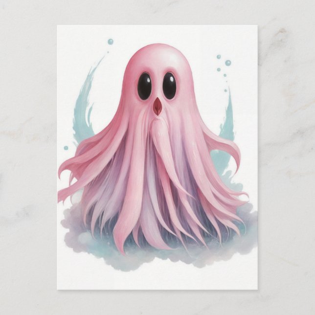 Pink Ghost Watercolor Kunst Postkarte (Vorderseite)