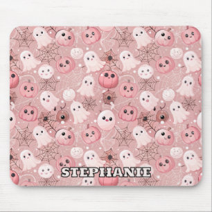 Pink Ghosts & Pumpkins Whimsisches Halloween Mousepad