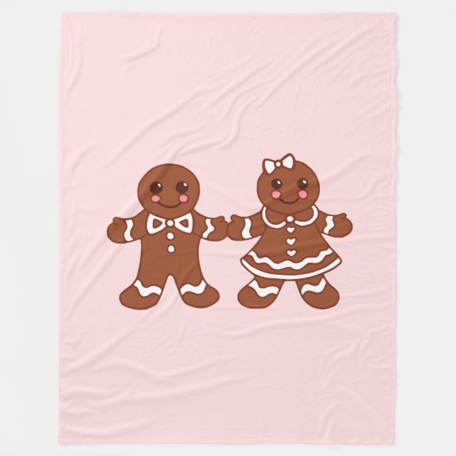 Pink Gingerbread Boy & Girl Blanket Fleecedecke (Vorderseite)