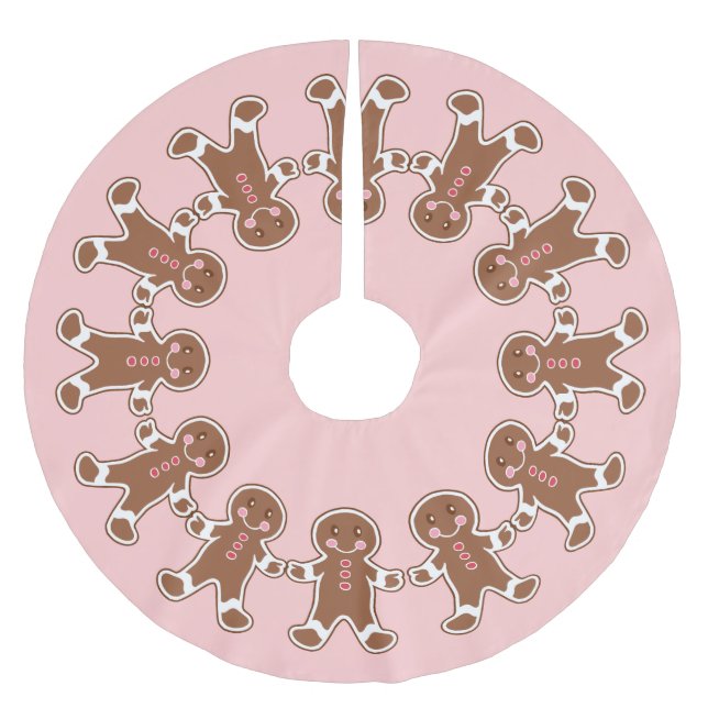 Pink Gingerbread Boys Weihnachtsbaumrock Polyester Weihnachtsbaumdecke (Vorderseite)