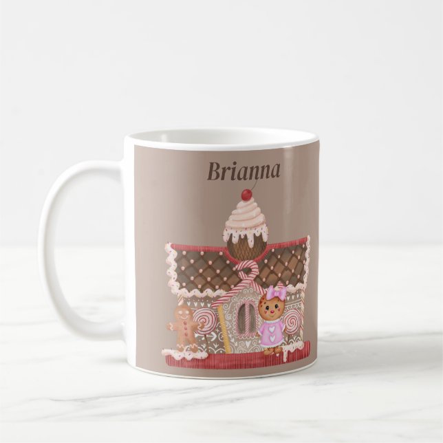 Pink Gingerbread Girl and House with Cherry on Top Kaffeetasse (Links)