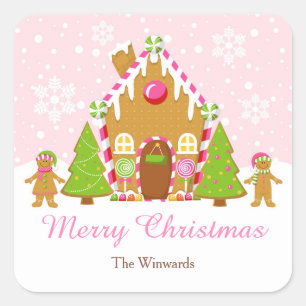 Pink Gingerbread Haus Dekorieren Weihnachtsfest Pa Quadratischer Aufkleber