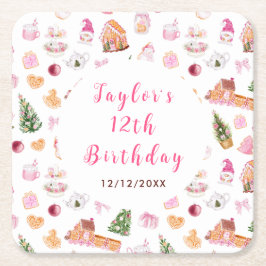 Pink Gingerbread House Birthday Party Rechteckiger Pappuntersetzer